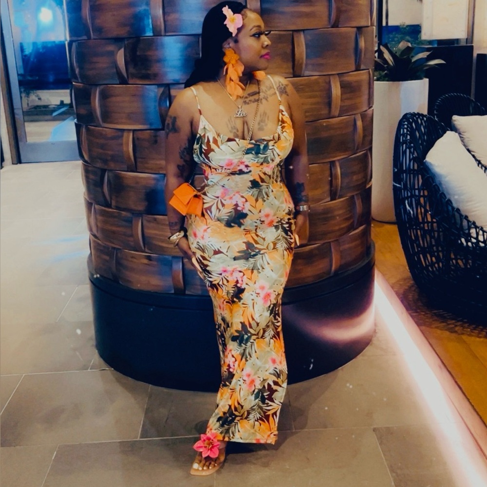 Floral Maxi Dress with Tropical Print